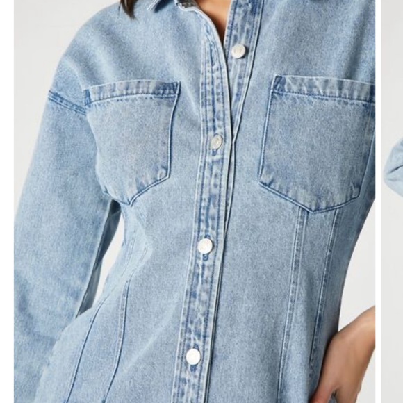 Sold Out NWT Forever 21 Denim Button-Front Mini Dress L & XL - Picture 5 of 5